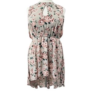 Torrid Tan Floral Keyhole Neck Sleeveless Hi-Lo Hem Tunic Romantic